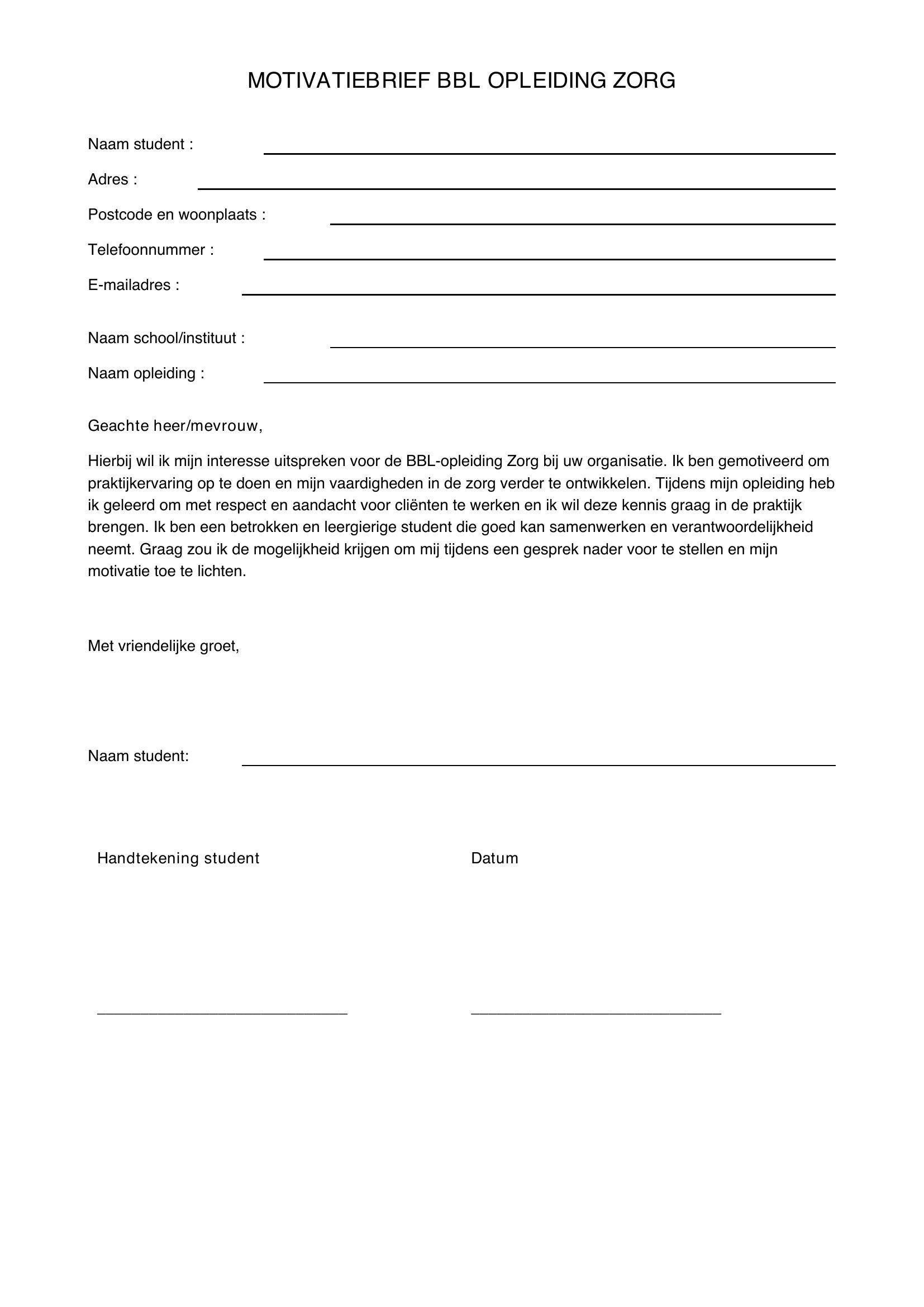 Motivatiebrief Bbl Opleiding Zorg