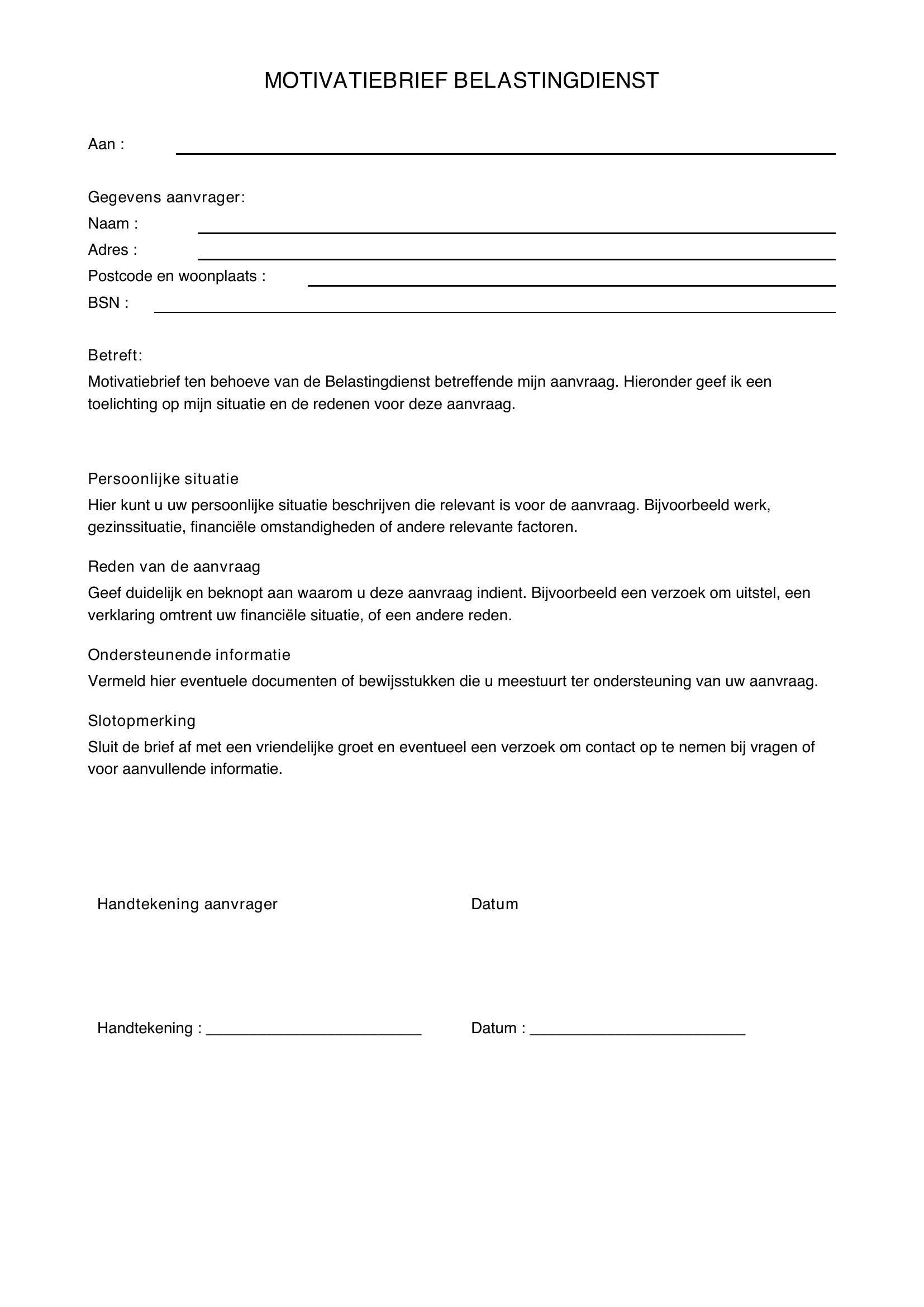 Motivatiebrief Belastingdienst