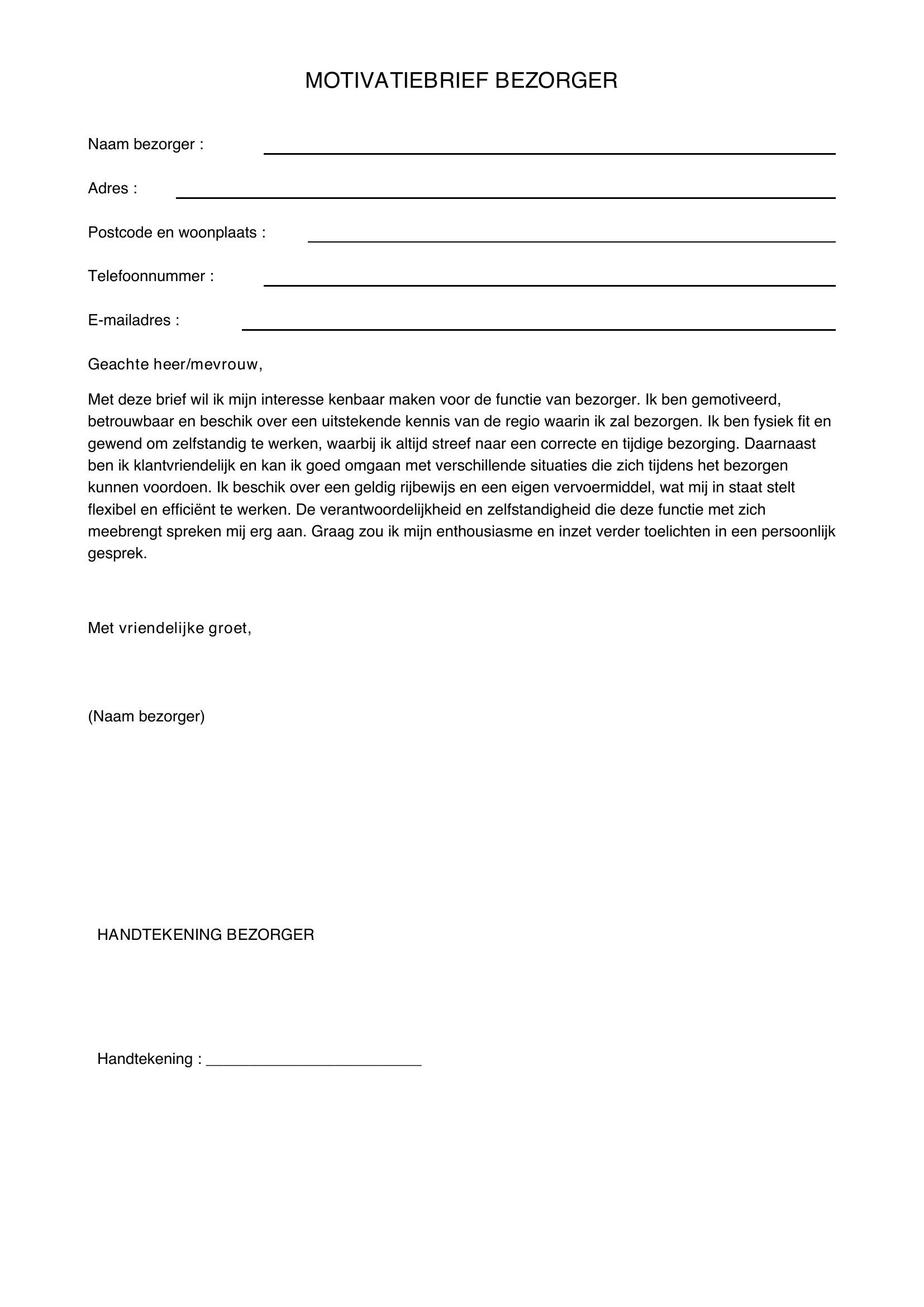 Motivatiebrief Bezorger
