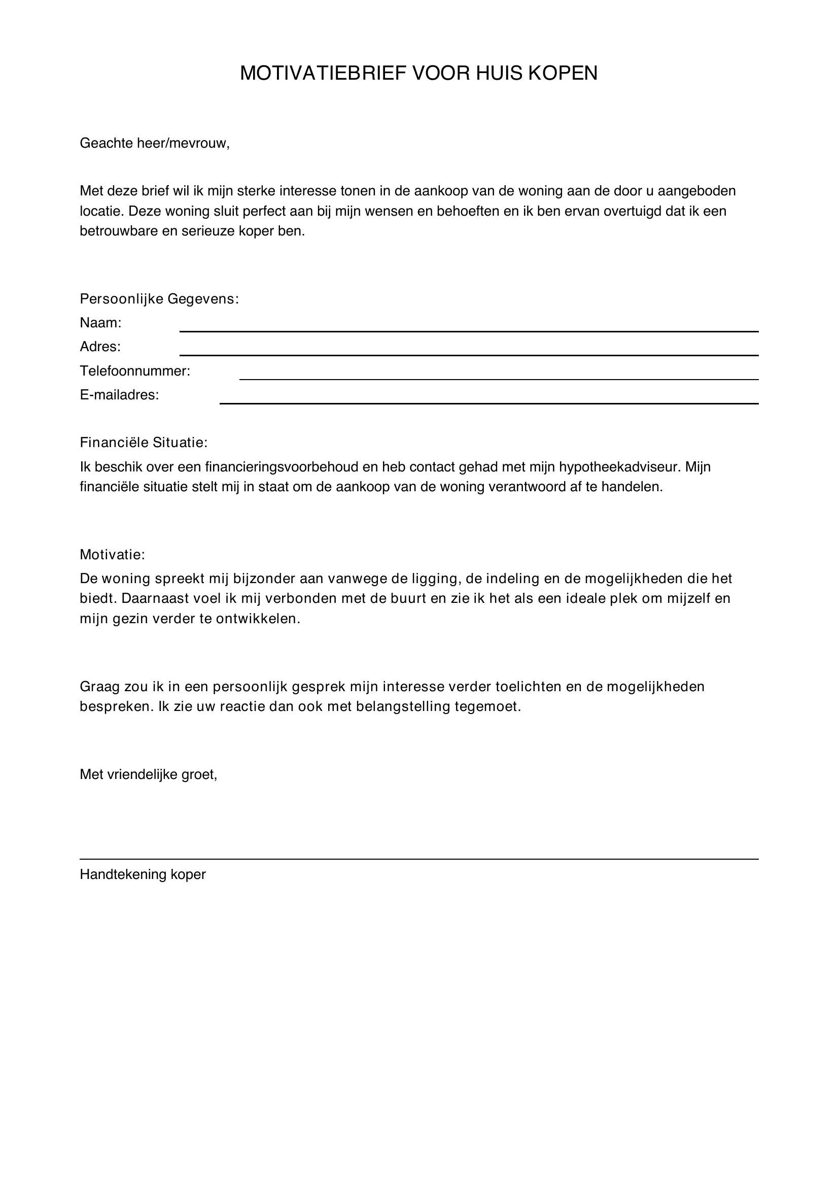 Motivatiebrief Huis Kopen