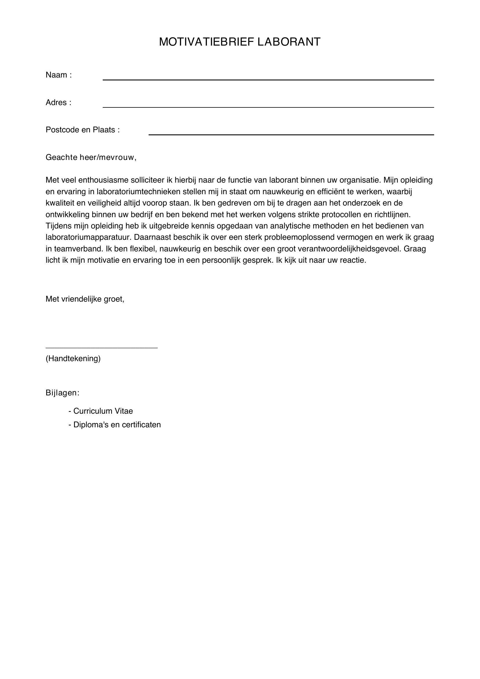 Motivatiebrief Laborant