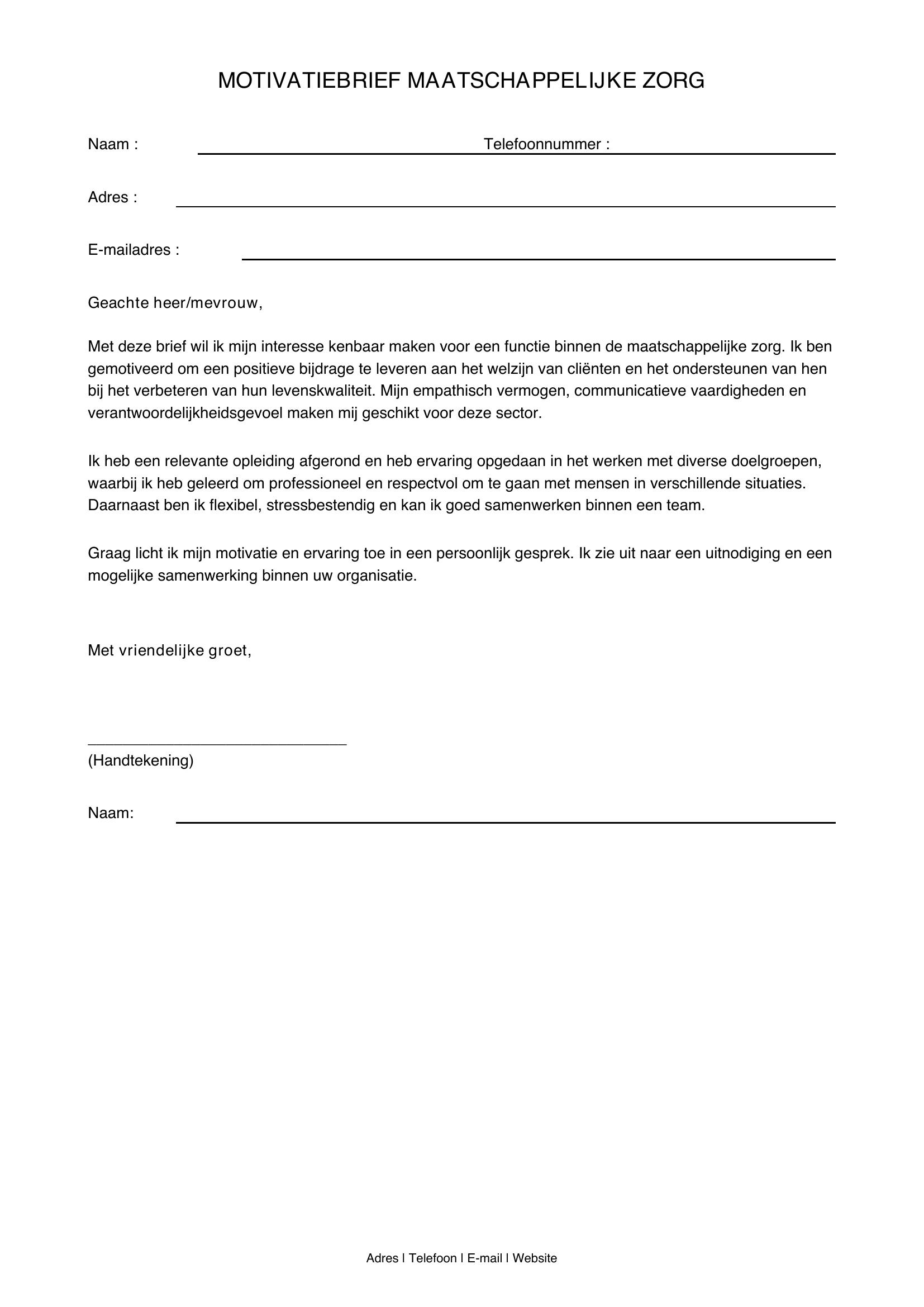 Motivatiebrief Maatschappelijke Zorg