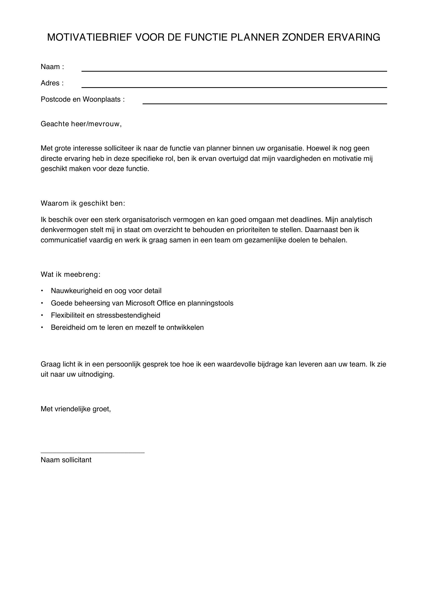 Motivatiebrief Planner Zonder Ervaring