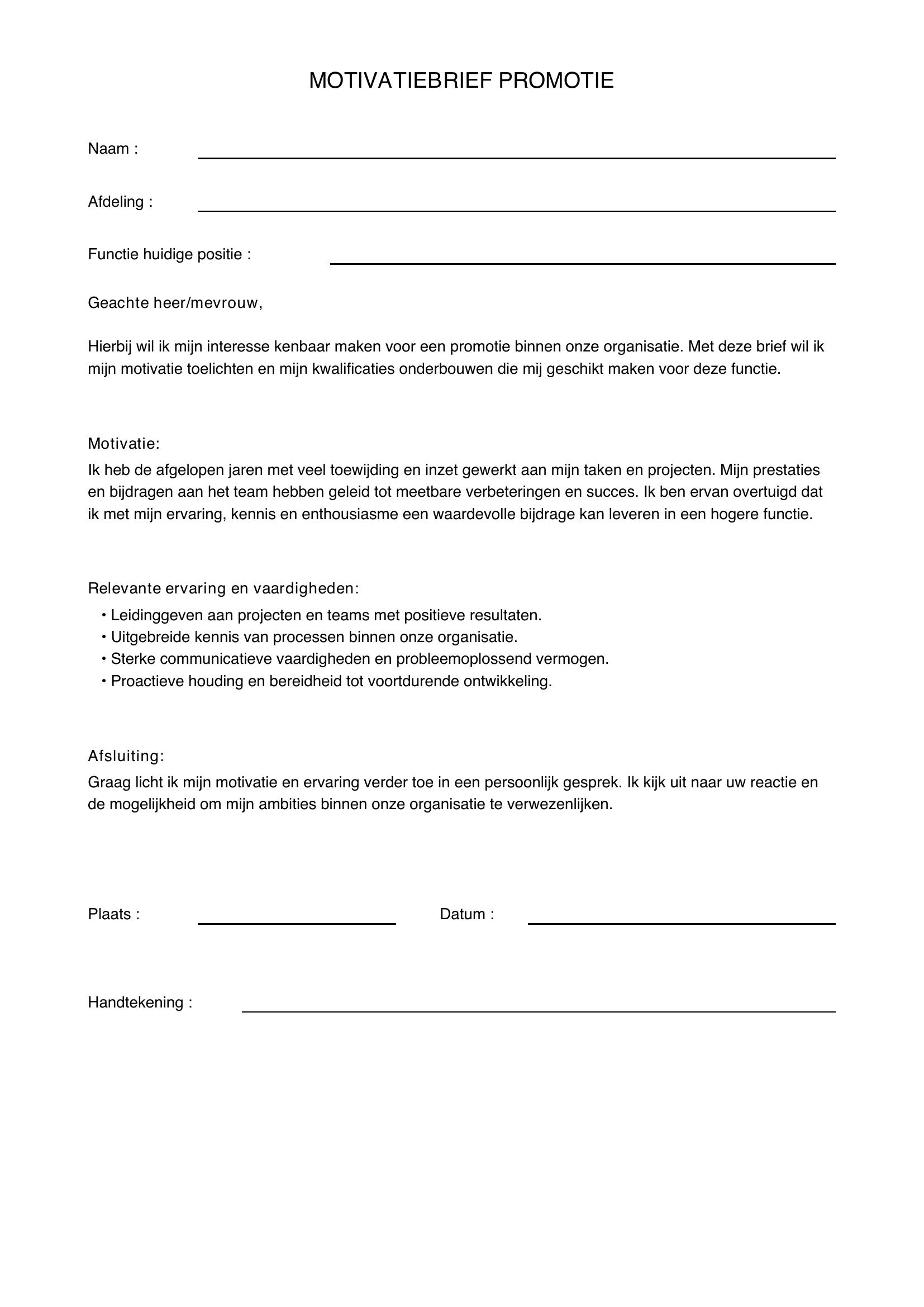 Motivatiebrief Promotie