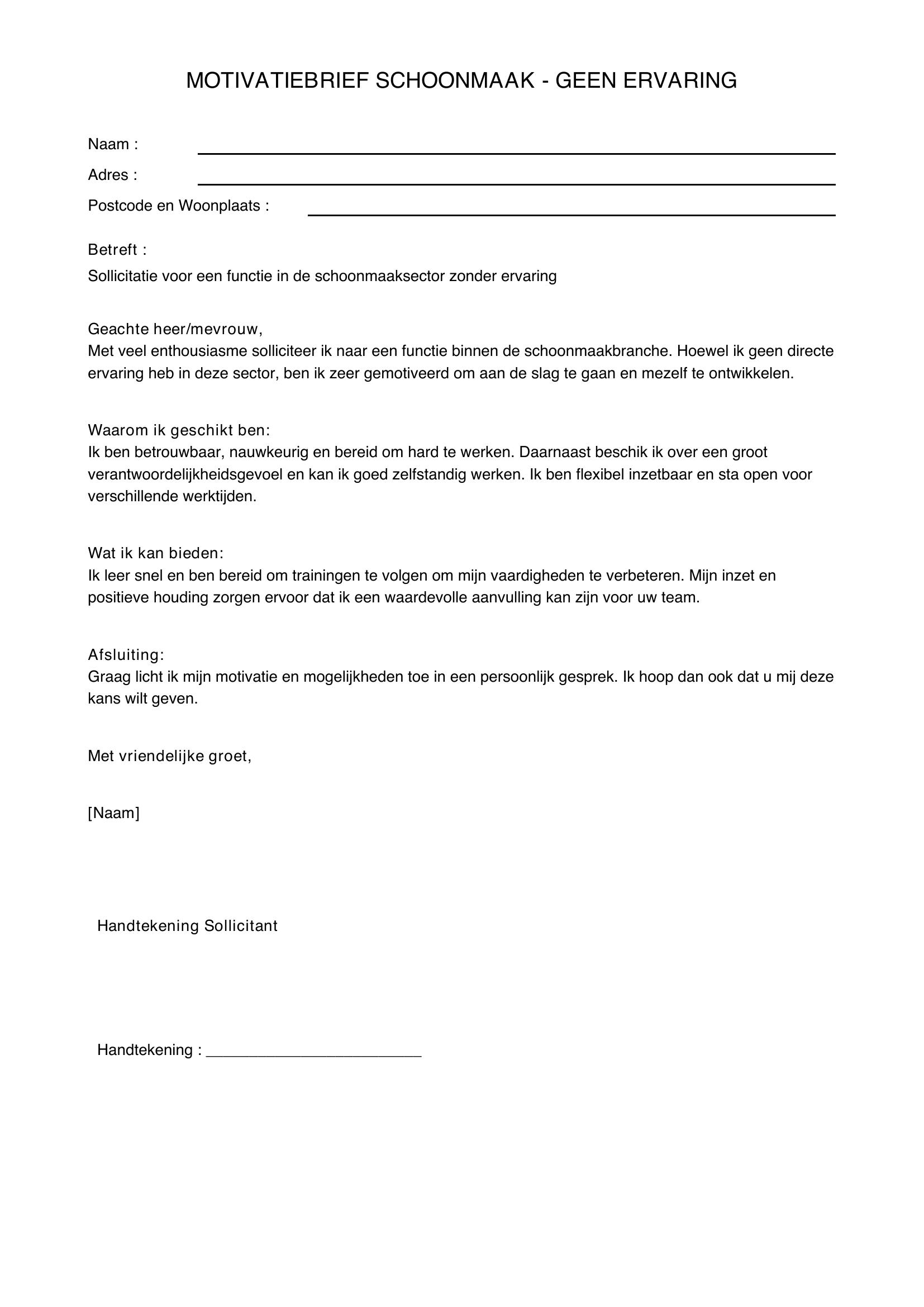 Motivatiebrief Schoonmaak Geen Ervaring