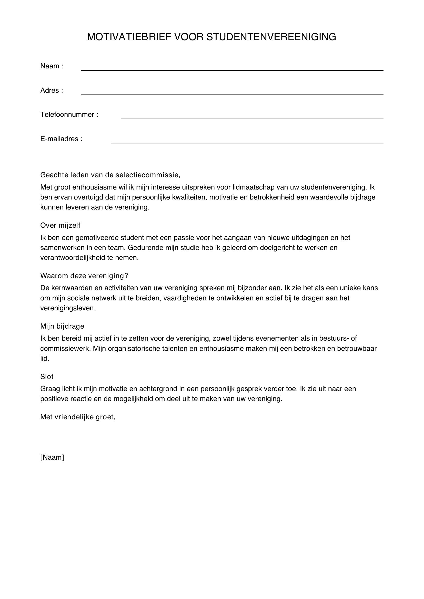 Motivatiebrief Studentenvereniging