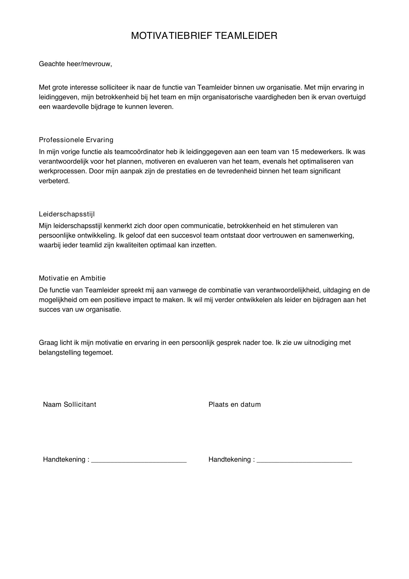 Motivatiebrief Teamleider