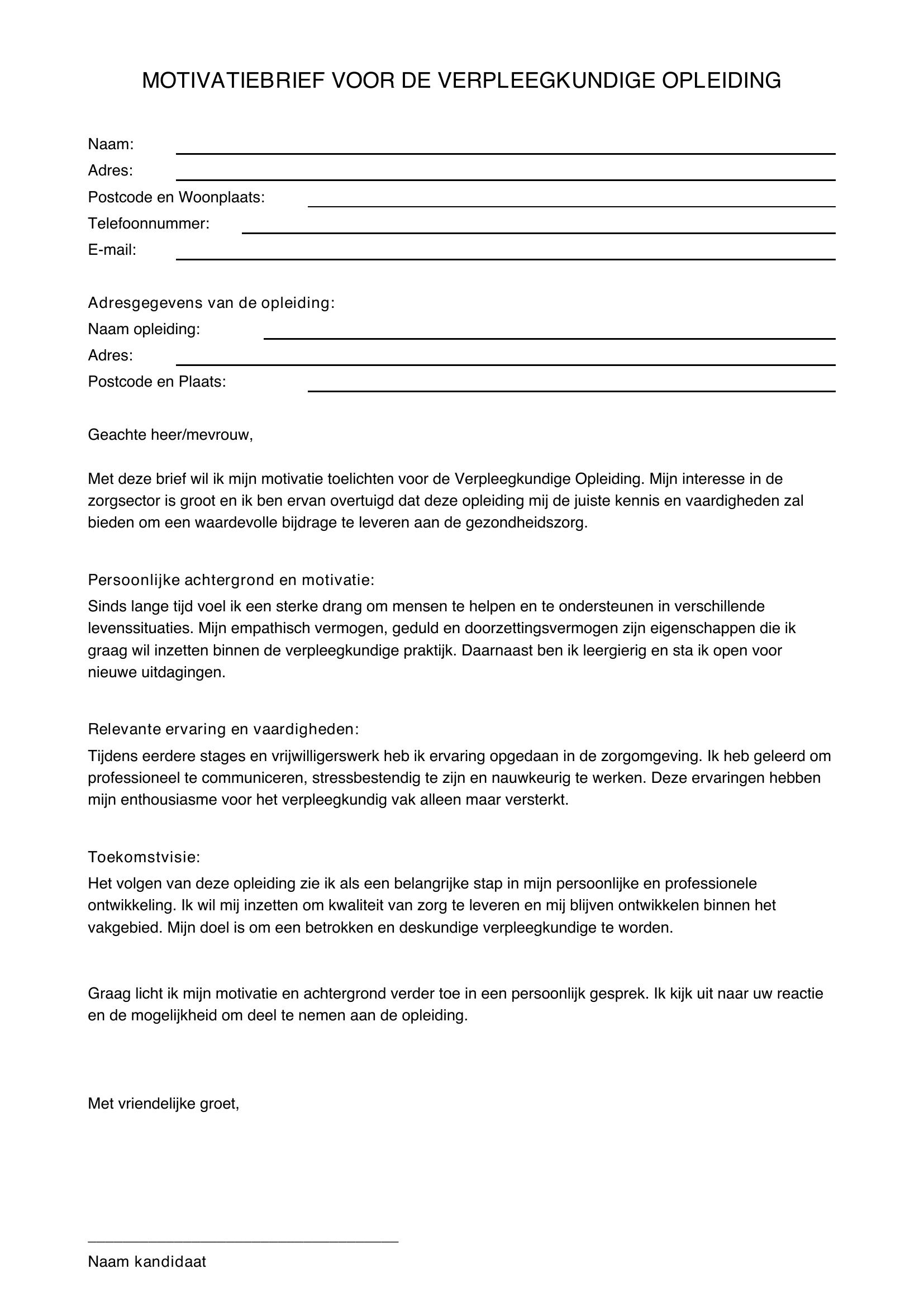 Motivatiebrief Verpleegkundige Opleiding