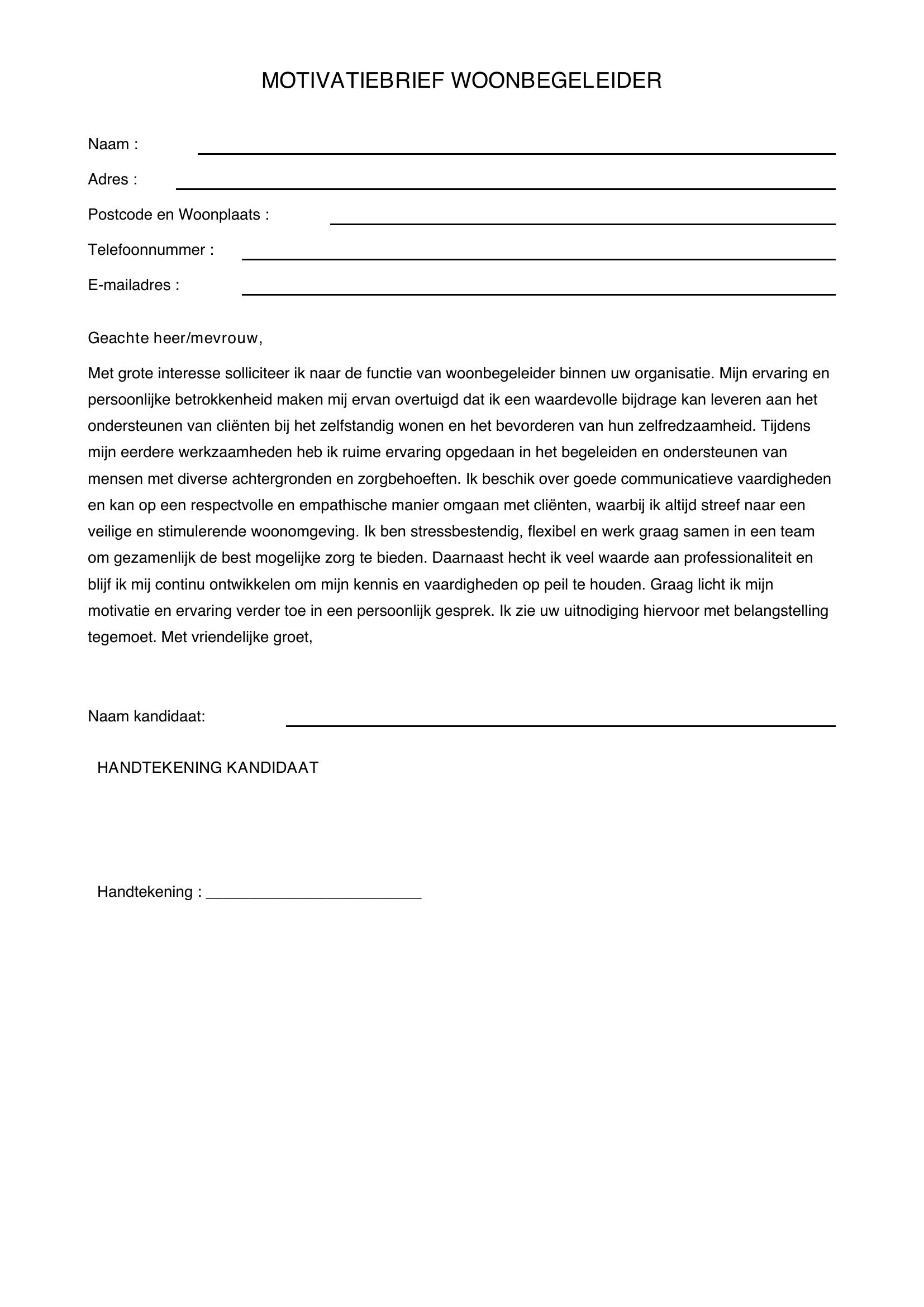 Motivatiebrief Woonbegeleider